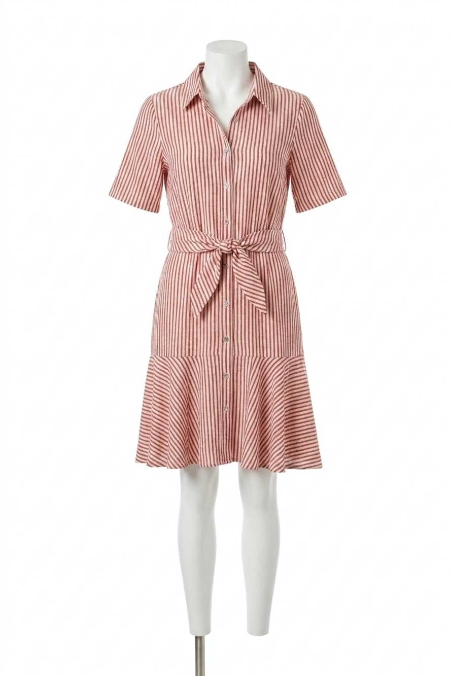 NEW SHE + SKY women's short sleeve front tie striped mini dress in white red